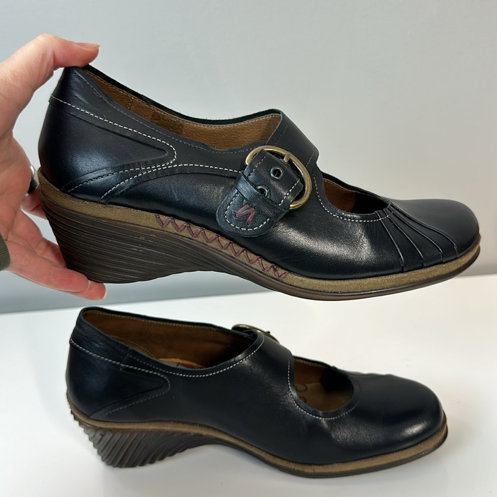 Romika Black Leather Mary Jane Wedge Heel Shoes Size 41(10-10.5) - Picture 14 of 16